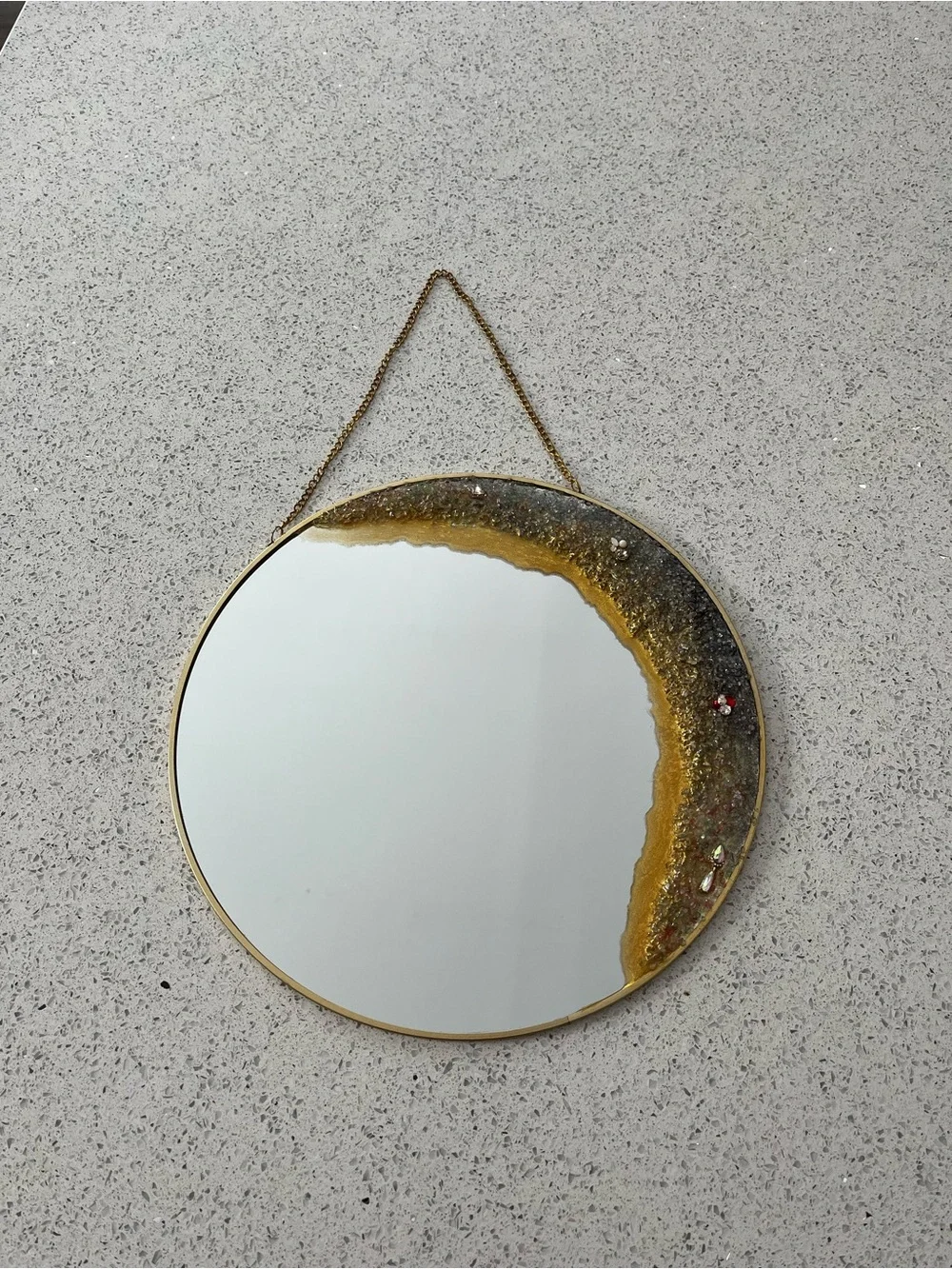 Gold Crescent Geode Round Wall Mirror - Decorative Home Wall Decor